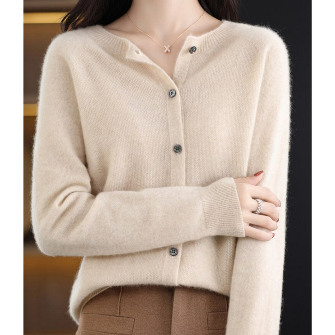 Abigail | Wool Ladies' O-neck Cardigan Sweater