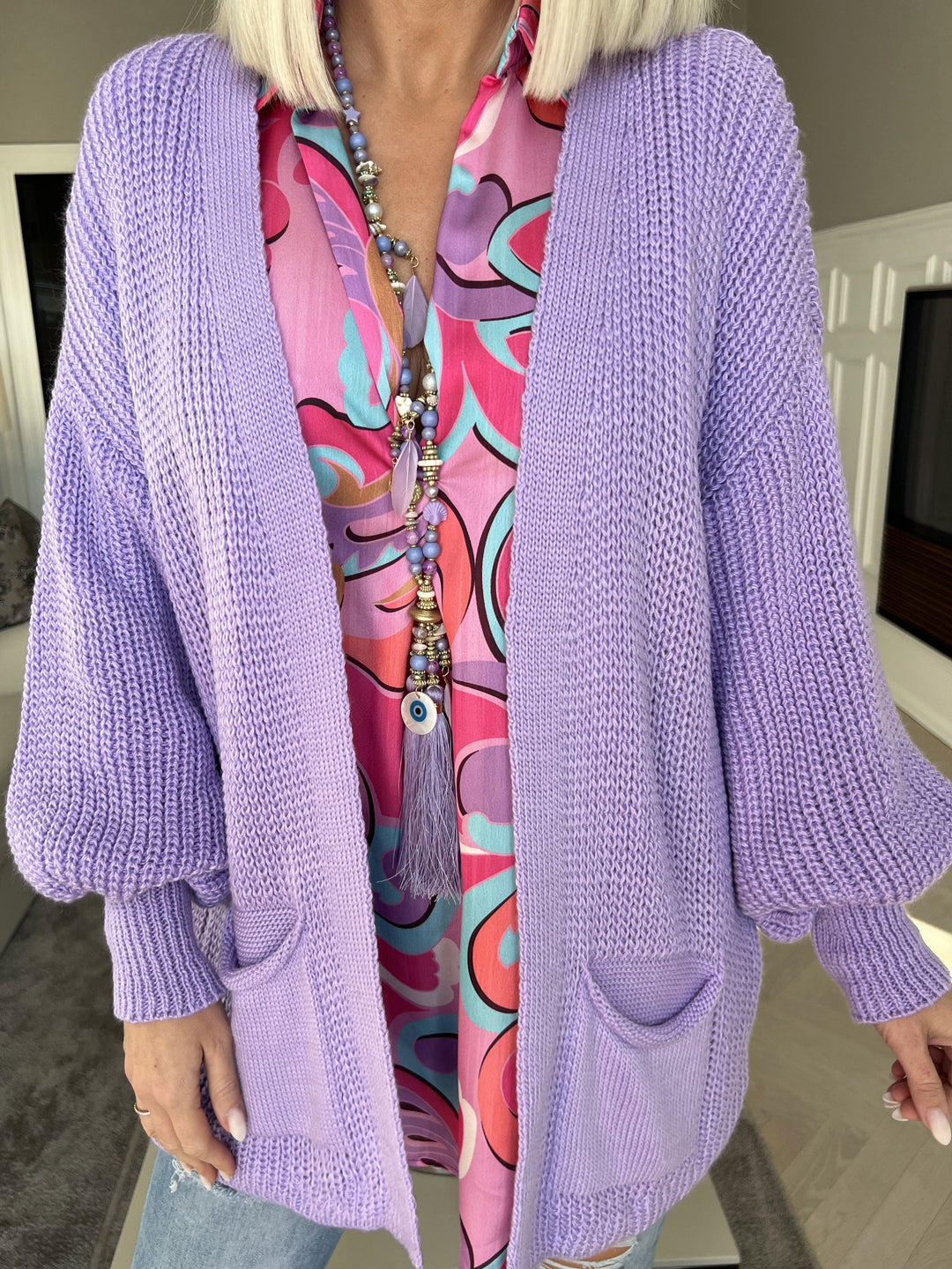Zephyrielle | Kurzstrick-Cardigan mit Ballonärmeln