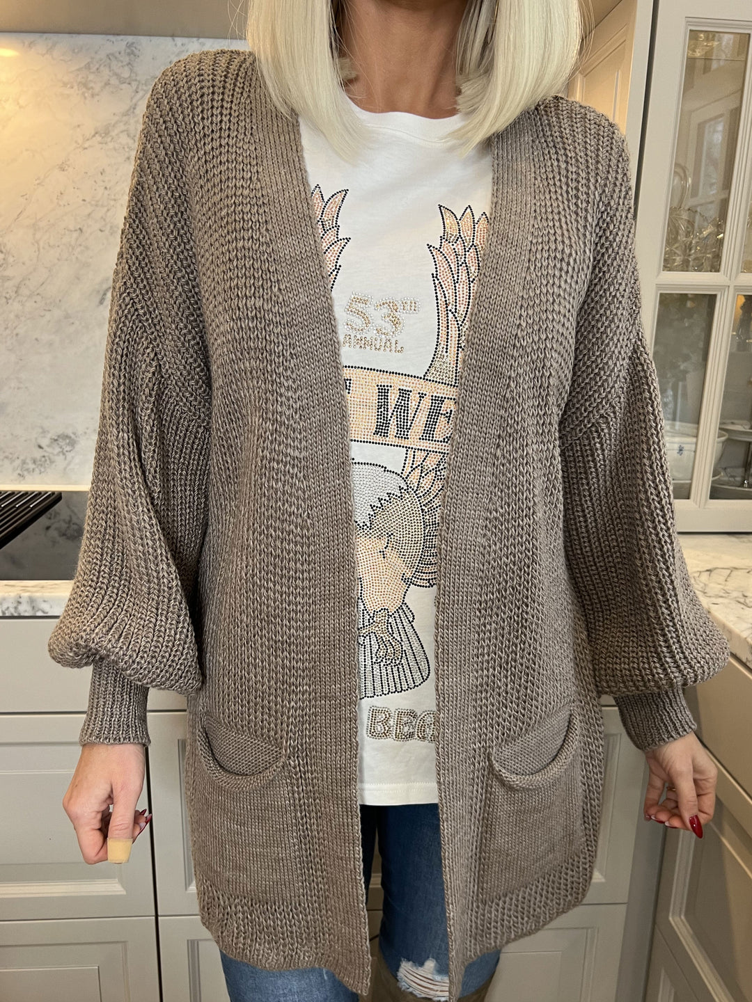 Zephyrielle | Kurzstrick-Cardigan mit Ballonärmeln