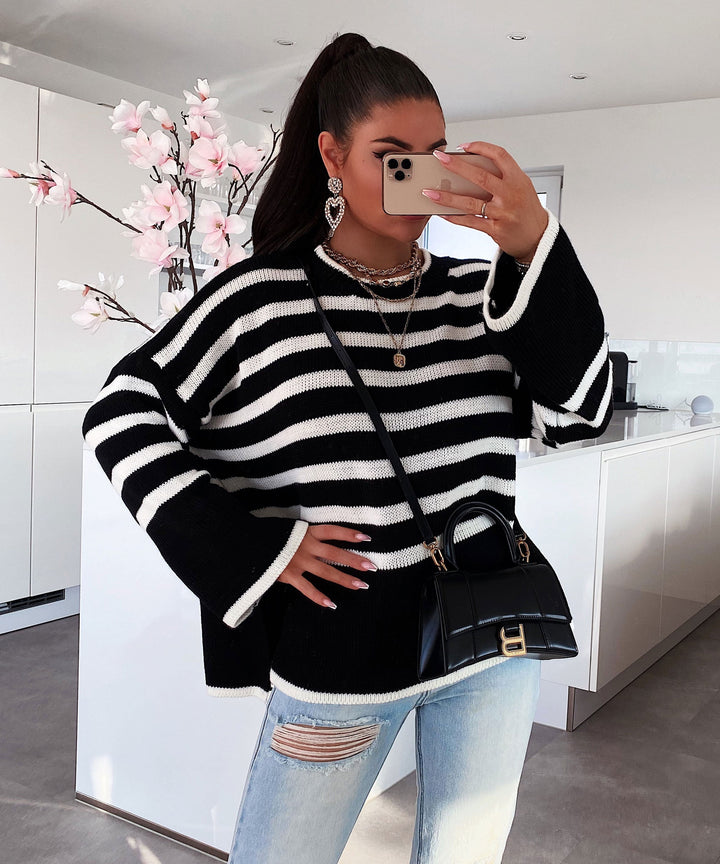 Jeliane | Ausgestellter gestreifter Pullover