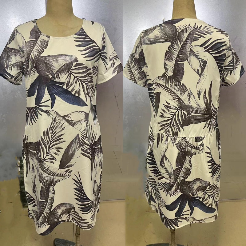 Kordula | Damen-Rundhals-Kleid mit botanischem Print