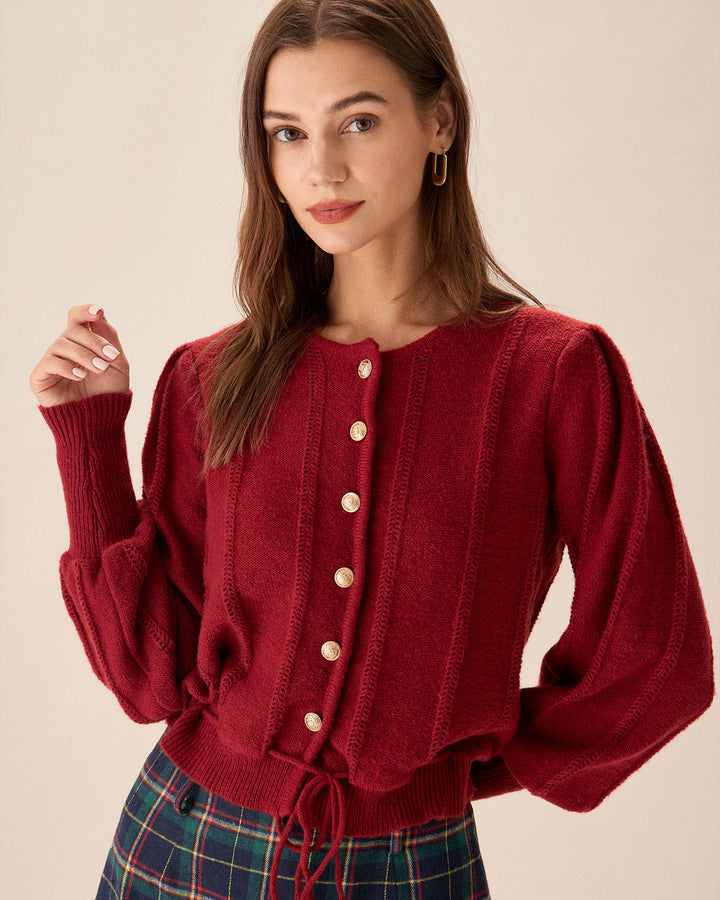 Marla | Roter Cardigan mit Puffärmeln