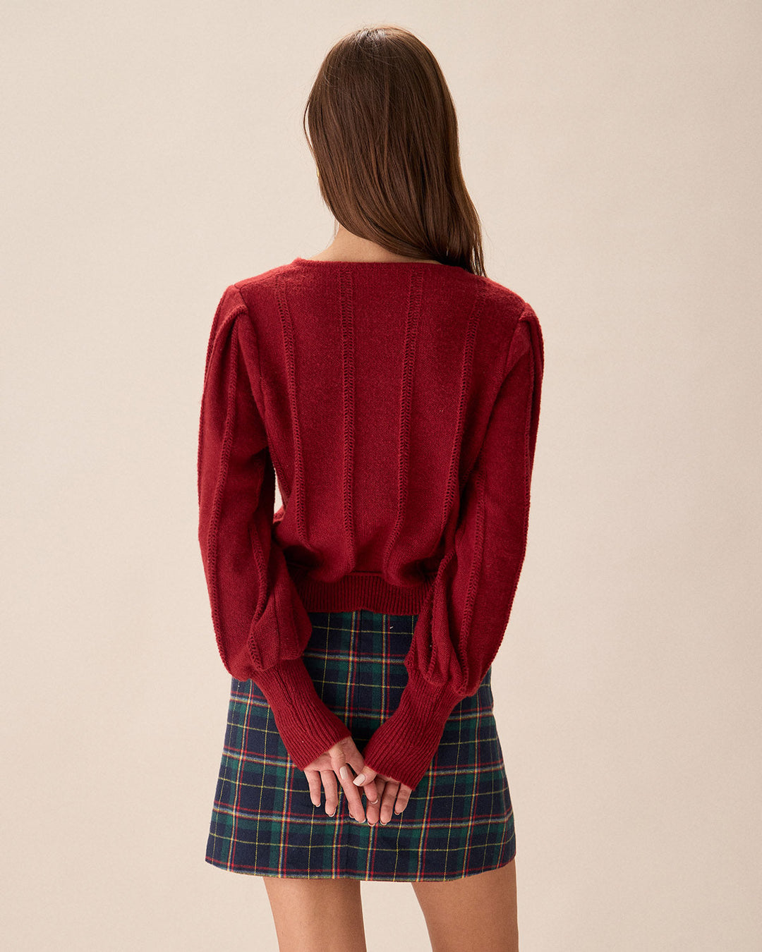 Marla | Roter Cardigan mit Puffärmeln